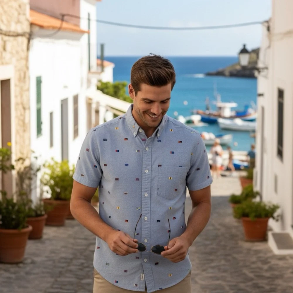 J. Crew‎ Slim Fit Oxford in Light Blue slim fit nautical flag print size Small